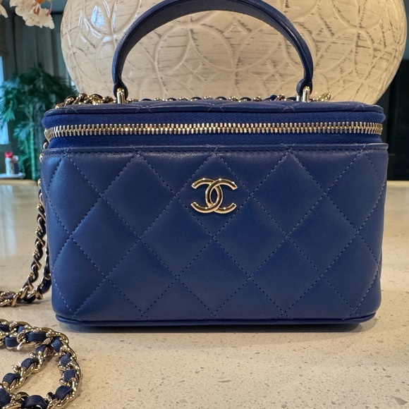 Chanel Top Handle Vanity Case Blue Gold Hardware - Picture 2 of 5
